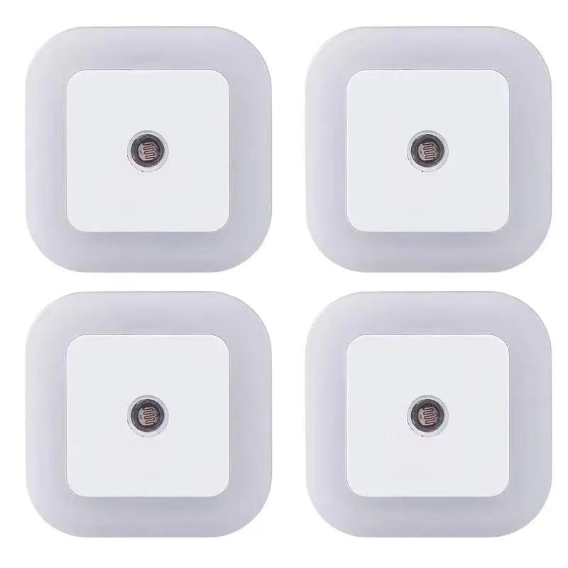 4-Count Smart Sensor LED Plug-in Night Light Set, AC-Powered Modern Square Auto On/Off Dusk to Dawn Gentle Light for Bedroom, Christmas Holiday Decorations (2.52w x 2.52h x 1.85d)