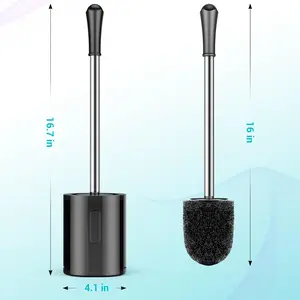 Toilet Brush and Holder, Compact Size Toilet Bowl Brush with Stainless Steel Handle, Small Size Plastic Holder Easy to Hide, Space Saving for Storage, Drip-Proof, Easy to Assemble, Deep Cleaning