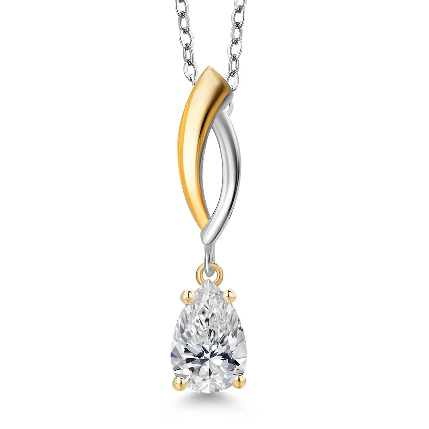 0.70 Cttw Pear Shape Lab Grown Diamond Teardrop Pendant Necklace for Women | 925 Silver and 10K Yellow Gold | IGI Certified | D-E Color | VS1-VS2 Clarity | 18 Inch Silver Chain