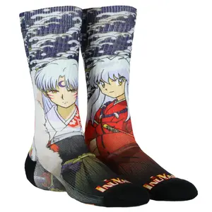InuYasha Anime Men's Sesshomaru & Inuyasha 2 Character Sublimated Crew Socks 1 Pair (Sock Size 10-13)