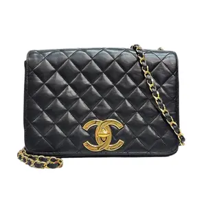 Pre-owned CHANEL lambskin Crossbody Bags RARE Black Full Flap Chain Bag