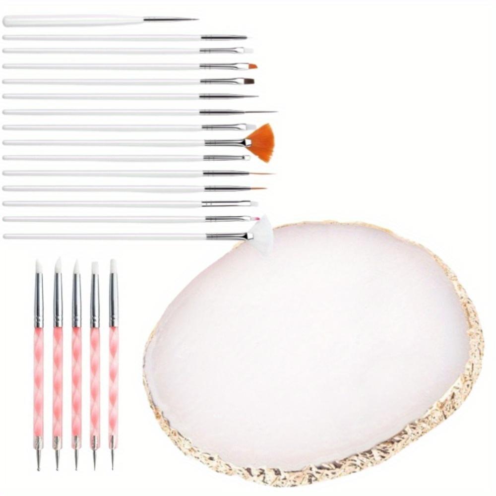 21 Pcs Nail Art Brushes Nail Art Tool Set Resin Palette Nail Art Painting Mixed Color 2 Way Acrylic Silicone Carving Pen Dotting Pen Tool Manicure Kit DIY Makeup Display Board for Home Salon