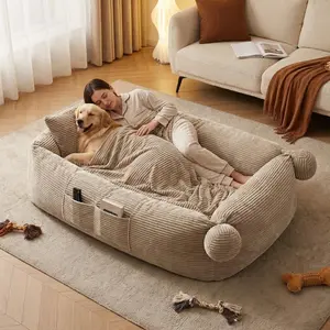 Khika Human Sized Dog Bed, 70.87" x 45" x 12" Large Dog Bed with 2 Storage Pockets, Fluffy Faux Fur Orthopedic Pet Bean Bed for Adults & Giant Pets