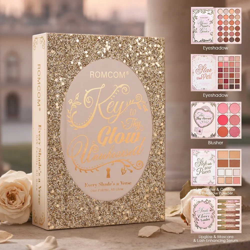 Complete Full Face Beauty Makeup Kit, 20+ Shade Eyeshadow, Cream Blush Palette, Highlight & Contour, Brow Powder, Lip Gloss & Mascara, Romantic Floral Pattern Cosmetic Gift Set for Makeup Lovers, Glam Set, Glow Set