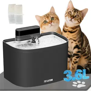 PETLAYSON Smart Cat Water Fountain 3.6L Automatic Wireless Rechargeable Pet Dispenser with 2 Filters & Nozzles for Dogs Cats Smart Cordless Battery Operated Wireless Long Lasting 5000mAh