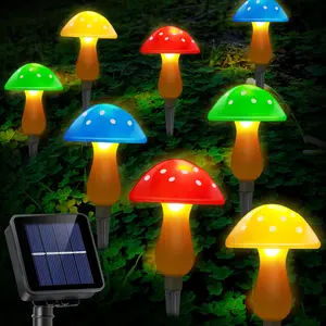 Solar Garden Decor Lights, Solar Powered Mushroom Outdoor Waterproof Long Lasting Mushrooms Stake Lightings with 8 Lights and 8 Modes for Yard Lawn Flowerbed Pathway Decoration (8 in 1)