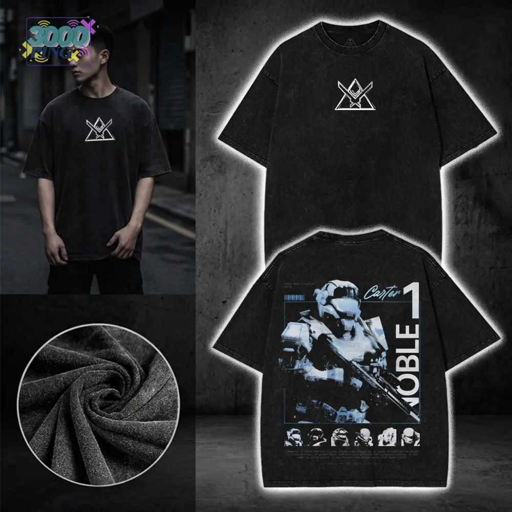 Carter - Noble Team Halo Reach Washed Cotton T-Shirt Remember Reach Graphic Tee Unisex Gaming Merch Casual Streetwear Oversized Shirt Men Gift Hoodie