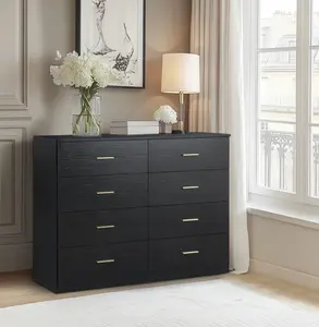 Spaco 8 Drawer Black  Dresser , Dresser for Bedroom, Double Dresser Chest of Drawers, Modern Dresser Wood Dresser with Deep Drawers for Living Room