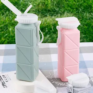 620ML Foldable Water Bottle, 1 Count Portable Large Capacity Sports Drinking Cup with Lid & Handle, Food Grade Silicone Drinking Bottle for Outdoor Sports, Reusable Water Bottle, Leak Proof Bottle