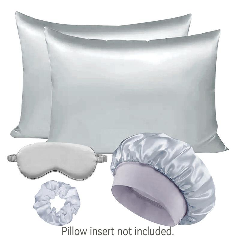 Satin Soft Sleep Set, Including 2pcs Silky Pillowcases, 1pc Breathable Hair Bonnet, 1pc Adjustable Weighted Sleep Eye Mask and 1pc Hair Scrunchie, Simple and Comfortable Bedding Sleep Aid Set, Sleeping Eye Mask