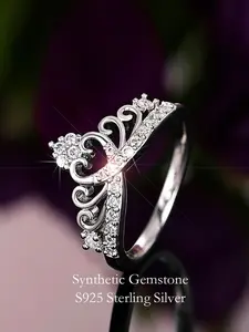 Princess Crown Wedding Ring Set, Fashion Engagement Rings, Luxurious Women's Jewelry, Anniversary Gift, Party Holiday Accessories, Zircon Sliver Color
