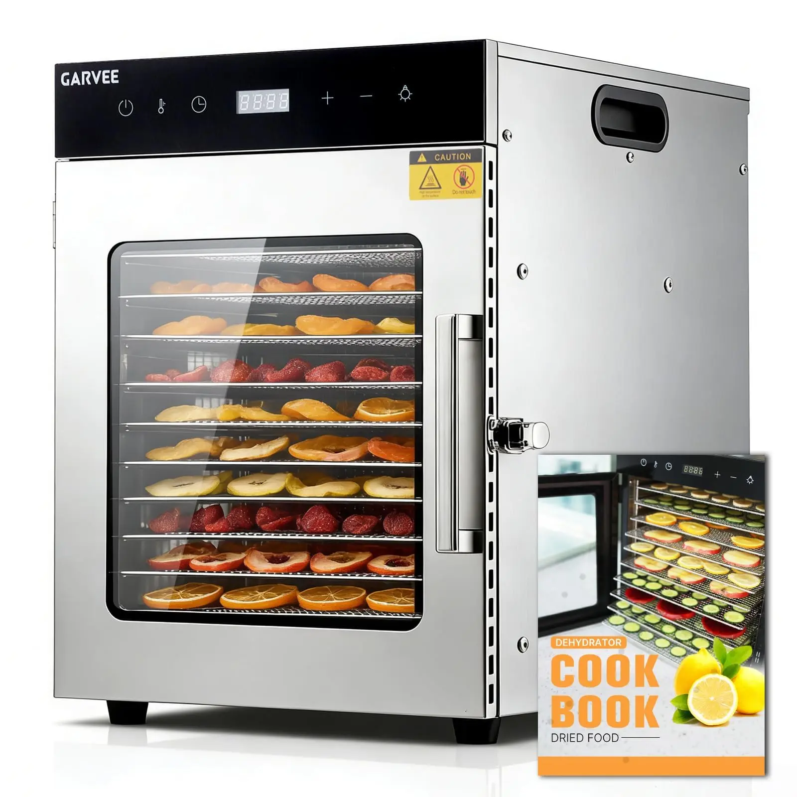 Garvee Digital Food Dehydrator Machine with 10 Stainless Steel Trays, Commercial Jerky Maker for Meat, Fruit, Herbs, Adjustable 194°F Temperature, 24H Timer, Overheat Protection, Auto Shut-Off, 800W 110V