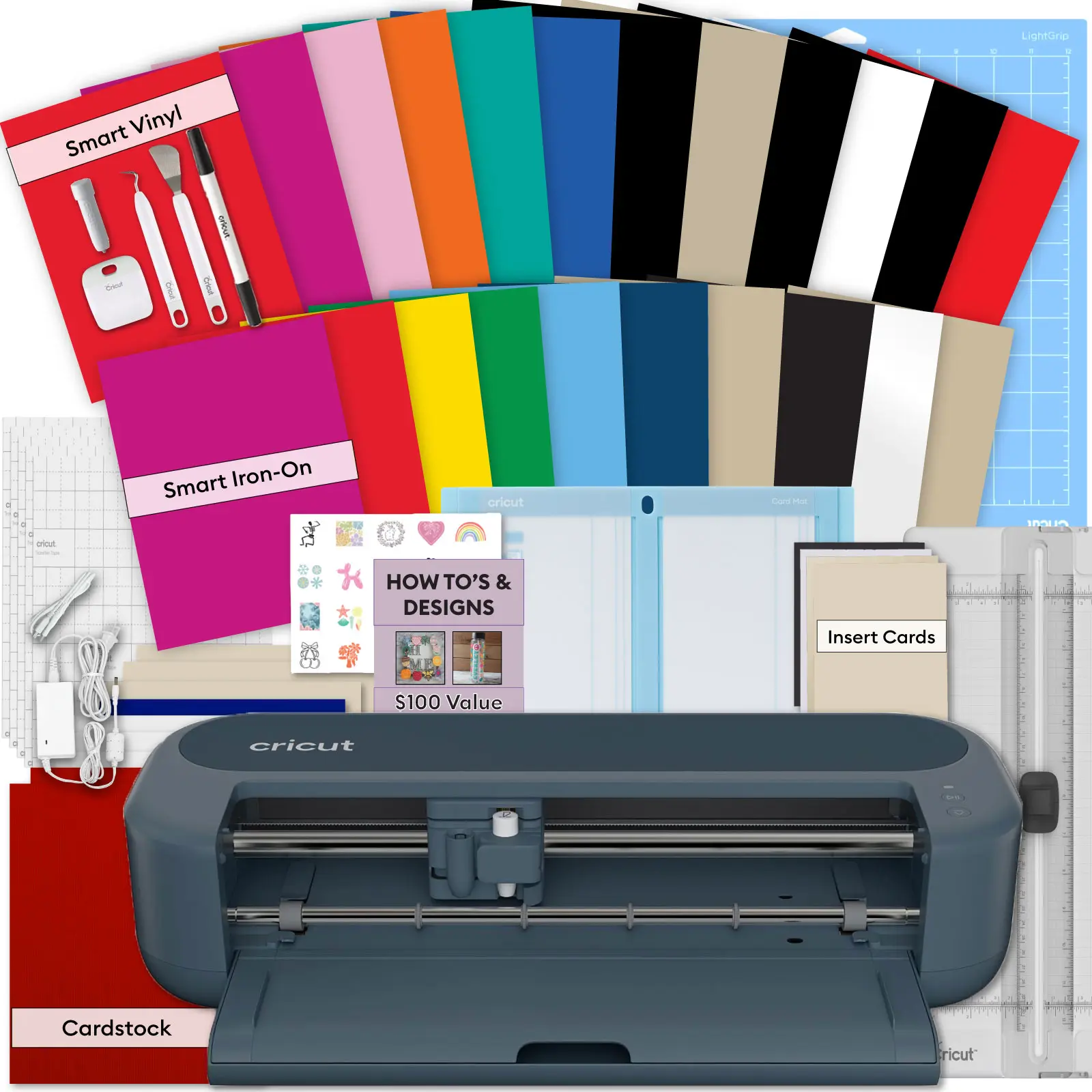 Cricut Maker 5 Cutting Machine + Multicolor Smart Vinyl & Heat Transfer Vinyl Bundle for Decals & Shirts