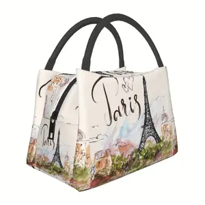 [Reusable Cooler Bag] Portable Reusable Cooler Bag, 1 Iron Tower Scenery Pattern | Insulated Bag for Camping, Beach, Home, Office, and Outdoor Use - 11x6.5x7in, Holiday Gift, Birthday Present, Gift for Friends, Family