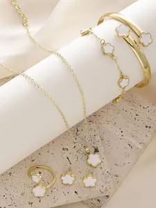 Flower Design Jewelry Set, Fashion Necklace & Bracelet & Stud Earrings, Matching Jewelry Set for Women, Trendy All-match & Exquisite Jewelry for Birthday Gift, Fashionable Jewelry Set