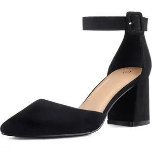 Women's Pointed Toe Low Chunky Heels Closed Toe Ankle Strap Dress Pump Shoes - Available in Wide SizesGift