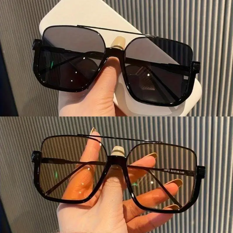 Unisex Vintage Oversized Chunky Classic Square Framed Sunglasses - Retro Metal Double Bridge Trendy Frames, AC Lenses, Casual Men's Fashion Eyewear for Daily Wear & Driving, Trendy Frames Sunglasses