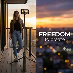 175 cm Mobile Phone Tripod & Selfie Stick, Aluminium Integrated Extendable Tripod for Smartphone, Portable Travel Tripod Stand with Wireless Remote Control for iPhone/Samsung/Android