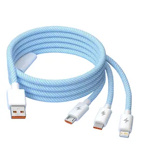 1pcs Phone Charging Cable, USB to Type-C Micro iOS Lightning, Nylon Braided, Universal Charger Data Cable for iPhone 14, Xiaomi, Huawei Mate 40