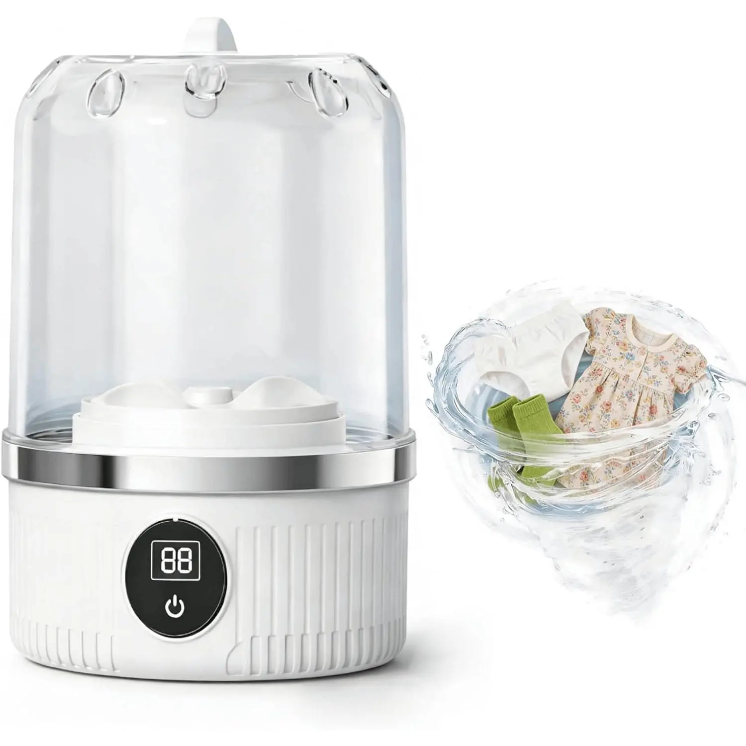 Cordless Rechargeable Mini Washing Machine - Manual, High-Quality Structure, Modern Design, 8*5in Small Footprint, Gentle Wash, Quick Wash, Stable Performance, Long Service Life, All Seasons Use for Apartments, Camping, White Unit, Portable Washing Machin