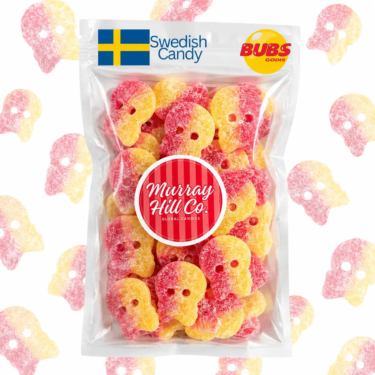 Bubs Red & Yellow Sour Skulls – Swedish Candy | Sweet & Sour | Soft & Chewy | Vegan | No Fillers