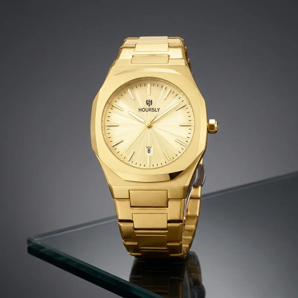 Men's Tenafly Everyday Watch with Gradient Dial - Rose Gold Finish, Luminous Hands, Scratch-Resistant Tempered Glass, 10 Colorways