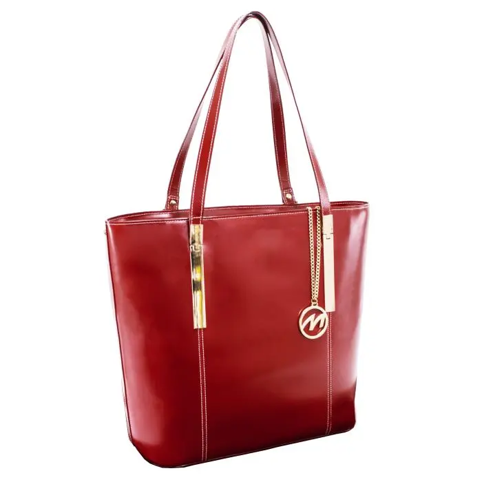 McKlein 97546 Cristina Structured Shoulder Women's Tote Bag - Red, Easy Access Exterior Back Pocket, Fashionable Functionality, Fully Lined Interior Compartment, Structured Shoulder Women's Tote Bags, Gold Key Chain, One Pocket For Tablets