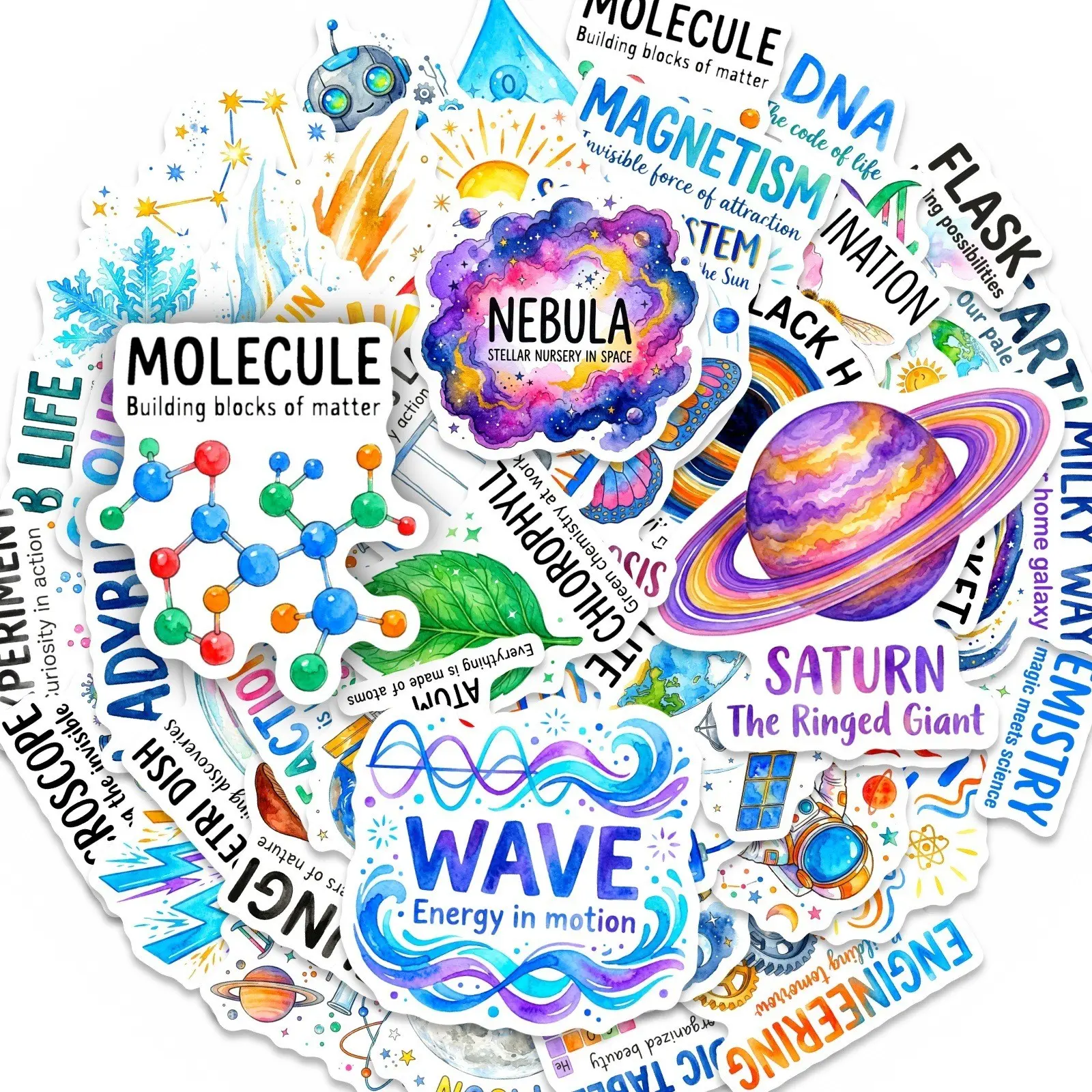 50 Pieces of Math, Physics and Chemistry Themed Stickers Decals, Suitable for Scrapbooks, Diaries, Laptops, Water Bottles, Cars and More, Ideal As Creative Birthday Gifts