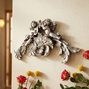 European Vintage Angel Playing Piano Decorative Hanging Ornament, Resin Silver Color Wall Statue Craft, Home Bathroom Wedding Party Decoration