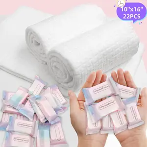 22 Pack Large Compressed Towels, Thickened & Enlarged Disposable Face Towels, Single Use Towelette, 10x16 Inch, Ideal for Travel Camping Occupational Use