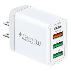 40W USB C Charger Cube, 1-Pack Wall Plug Fast Charging Block, 4-Port PD+QC Power Adapter Multiport Brick Type C Box for iPhone 16/15/14/13/12/11/Pro Max/XS/XR/8/7, Tablets, Cellphones