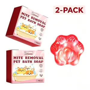 [2-Pack] Natural Gentle Paw-Shape Mite Removal Pet Bath Soap Bar - Dog & Cat Shampoo for Itchy Skin, Dry Coat, Puppies & Kittens