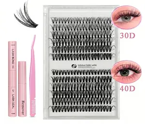 30D 40D Individual Cluster Lashes Mix 9-17mm Length, 240 Pieces,Ultra-Thin Invisible Band Natural Curl Volume DIY Eyelash Extension,Reusable Lash Kit