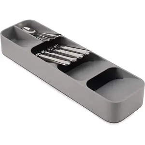 "DrawerStore Compact Utensil Organizer: Small Grey Flatware Tray for Kitchen Drawers" Boxes Plastic
