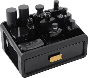 Men's Cologne Organizer Stand - Modern Black Finish, Multi-Compartment Design, Compact Space-Saving, Perfect for Bathroom & Dresser, Gift for Men, Home Organization, Luxury Lifestyle