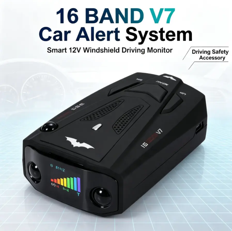 12V 16-Band V7 Laser-Enabled LiDAR-Assisted Radar Detector, 360-Degree Surround Protection, User-Friendly Physical Buttons, Digital Speed Display for Long-Haul Drivers, Road Trip Driving