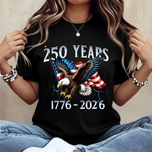 Patriotic Independence Day TShirt Celebrating 250 Years of American Freedom Featuring Flag and Bird Design for National Events