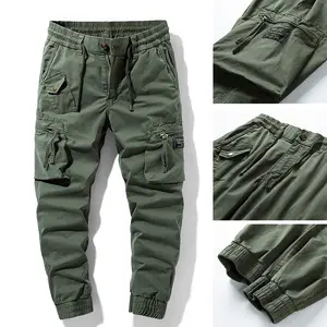Retro men's outdoor tactical work pants, anti fouling, wear-resistant, elastic waist drawstring, multi pocket street pants, commuting, hiking and mountaineering