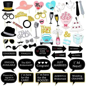 52pcs Wedding Photo Booth Props, Bachelorette Party Photo Booth Prop Kit for Bridal Shower, Engagement and Valentines Party, Photobooth Props Wedding Party Supplies
