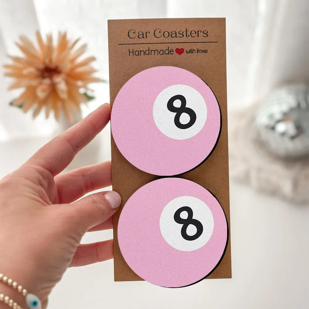 2/4pcs Pink Billiard Pattern Coasters for Drinks Round Decorative Coaster Set-Exquisite packaging, easy to clean, durable and stylish desktop decoration, suitable Christmas and birthday gifts for both men and women