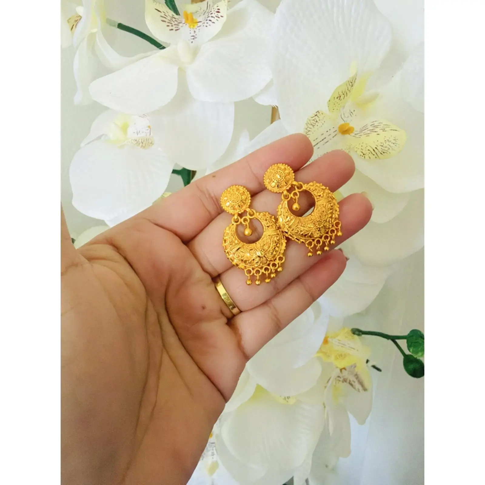 Gold Tone Ramlila Jhumka for Women - Elegant Earrings with Intricate Design