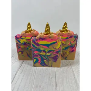 Unicorn Dreams Cold Process Tallow and Goat Milk Soap - Sugar Plum Fairy Scented with Shea Butter & Coconut Oil - Handmade Unicorn Horn Topper - Gentle & Moisturizing Body Care