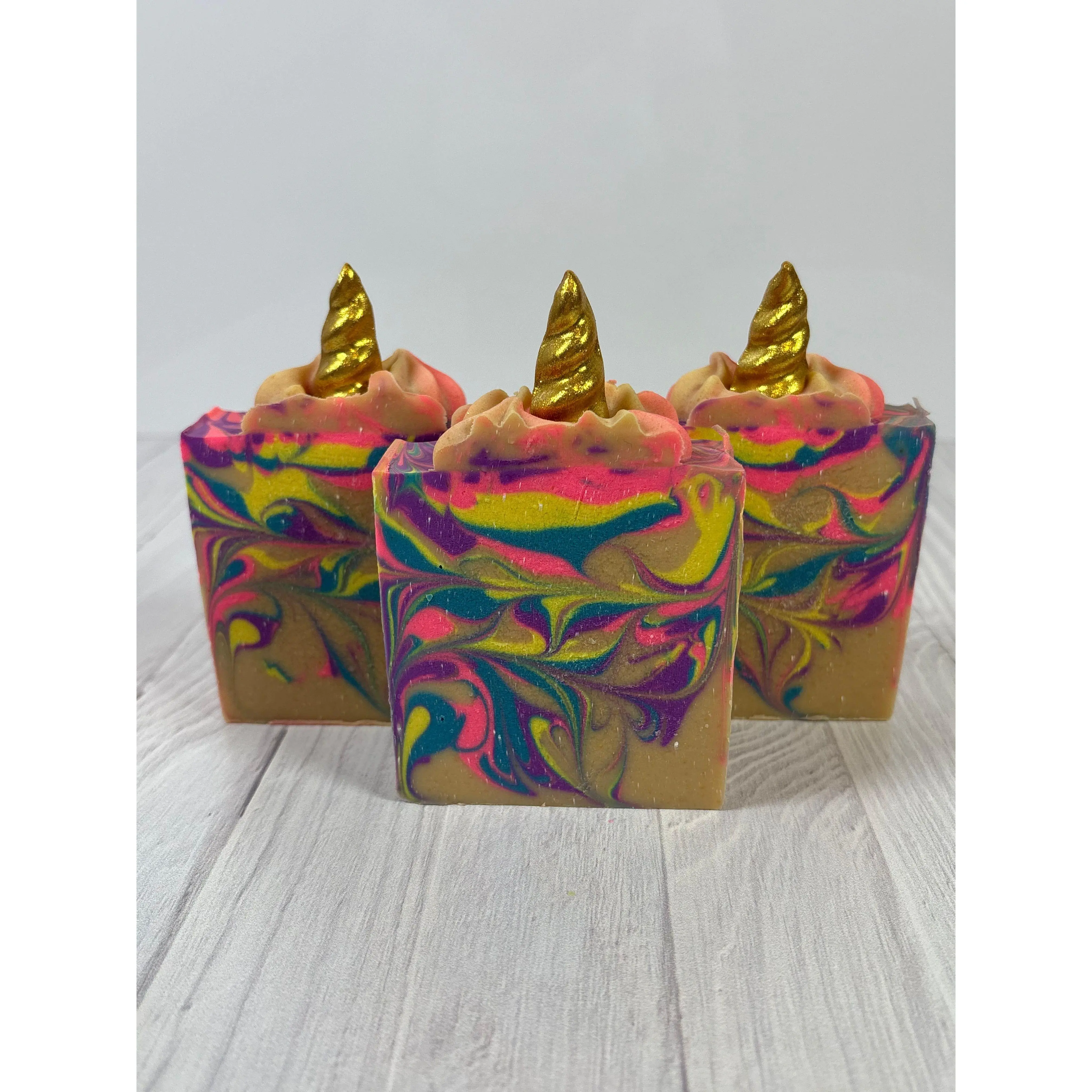 Unicorn Dreams Cold Process Tallow and Goat Milk Soap - Sugar Plum Fairy Scented with Shea Butter & Coconut Oil - Handmade Unicorn Horn Topper - Gentle & Moisturizing Body Care