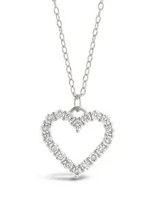 Sterling Silver Cubic Zirconia Outline Heart Pendant Necklace