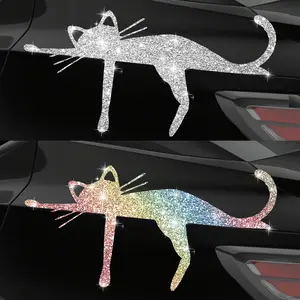 Shiny Cat Car Sticker, Car Decorative Sticker, Reflective Sandblasted Decal, Hot Selling Personalized Car Sticker, Sticker For Cars, Fits Computer, Laptop, Phone Case, Great Gift