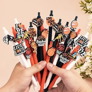 6/12/24 pcs Basketball-Themed Pens Set, Sports Theme Birthday Gifts, Ink Ballpoint Pens, Student Stationery, Office Party Supplies, Back-To-School Essentials