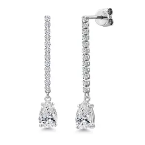 Gem Stone King 1.82 Cttw 14K White Gold White Lab Grown Diamond Long Liner Dangle Teardrop Earrings for Women | Pear Shape 8X5MM | F-G Color | VS1 Clarity | White Gold Chain Drop Earring