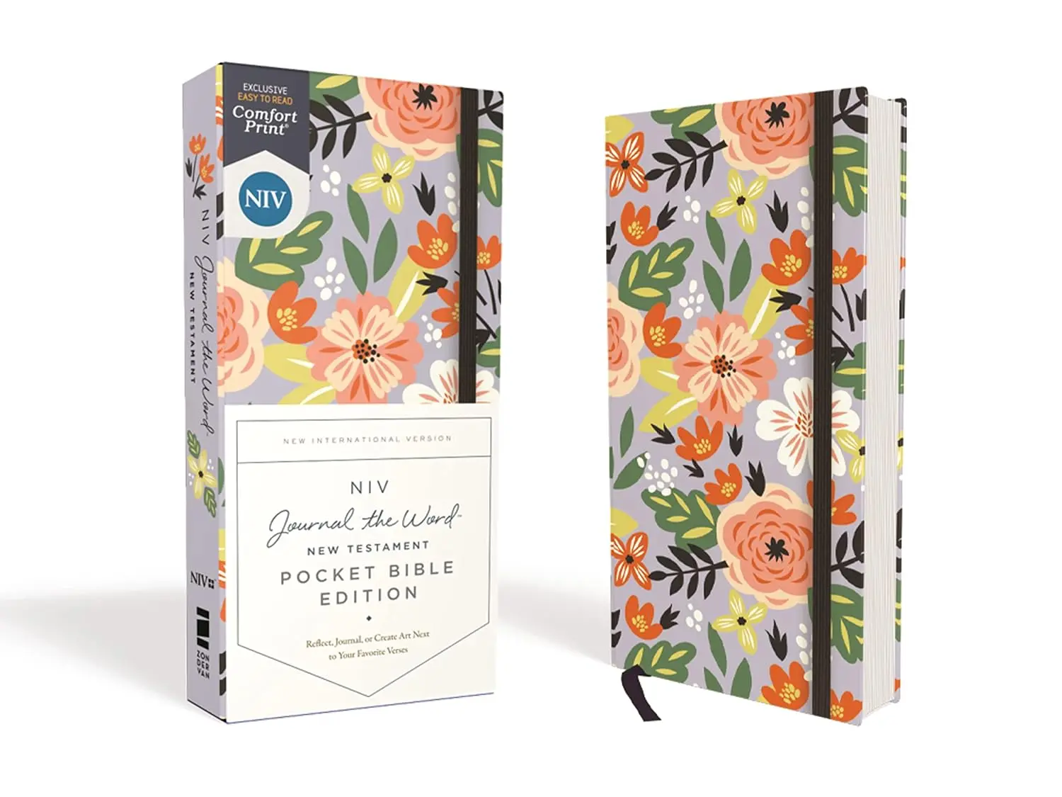 English Pocket Bible - NIV Journal the Word Red Letter Edition Hardcover Floral Cover, High Readability Comfort Print Journaling New Testament, Ideal for Note-Taking (Religion Book)