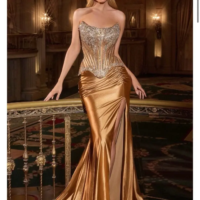 Strapless corset bodice with crystal embellishment & lace-up back