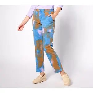 LOGO by Lori Goldstein Petite Printed Straight Leg Cargo Jeans